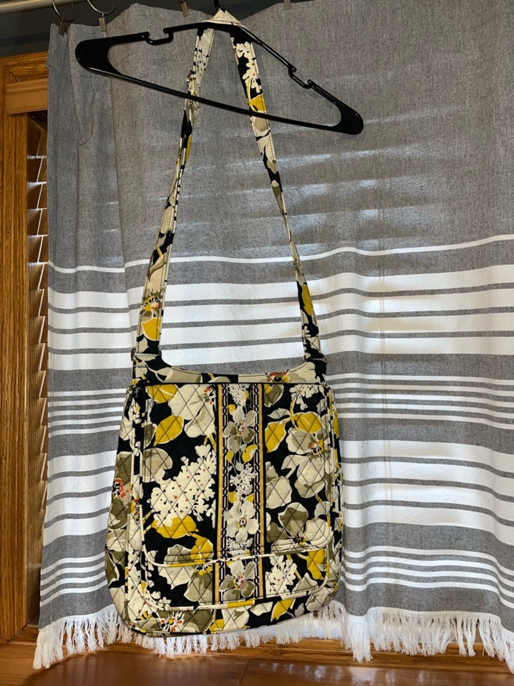 Vera Bradley Black Yellow Cream Quilted Floral Shoulder Bag